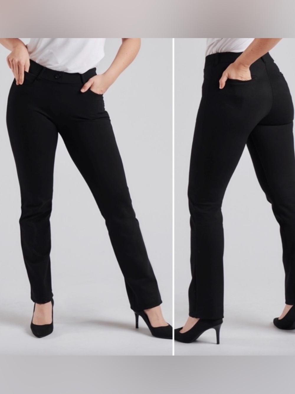 Betabrand Straight Leg 7 Pocket Dress Yoga Pants Black
